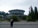 Mother ambles up to the Henry M. Jackson Memorial Visitor Center on our first morning at Mount Rainier, June 28, one of more than two million sightseers to the park annually.