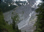 The main Nisqually glacial valley eroded deeper than its tributary valleys, thus left "hanging" as the glaciers recede: our Ranger guide, Ian, explained dynamic facets of the geologic and climatic forces continually shaping Mt. Rainier.