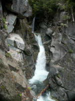 Christine Falls, a hanging-valley waterfall in Mount Rainier National Park, Pierce County; typical of mountain-glacier landscapes, its beauty far exceeds its forty-foot-high-size.