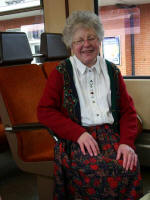 Gertrud on the train ride back (3:37 - 7:38 p.m.) from Wissembourg, France. The town commands the defile  a narrow pass or gorge  between the Vosges mountains and the Alsacian Rhine plain.