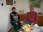 Ruth and Joe with Tante Hildegard's new shell picture.