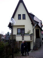 Ruth & Christa at a home built into the city wall. Wiesloch, industrial center of the Heidelberg area south, also houses the worlds biggest printing press manufacturing site, operated by Heidelberger Druckmaschinen.